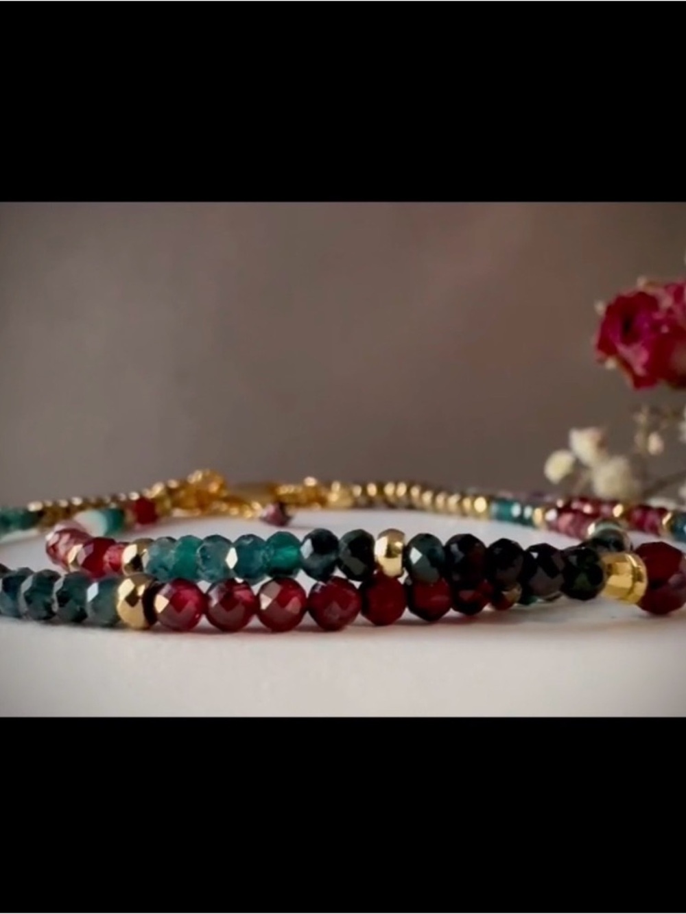 2 Strand Paraiba Blue Tourmaline Garnet 18kVermeil  Bracelet - Picture 4 of 5